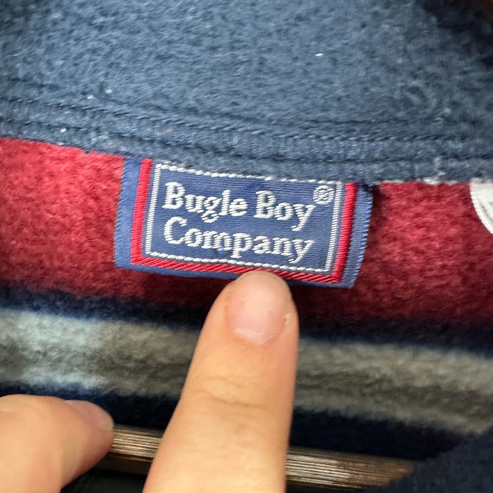 Vintage Bugle Boy Fleece Sweatshirt Mens XL Red Blue Striped Y2K Grandpa 90s - Picture 2 of 7